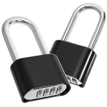 Imagem de Hiceeden Pacote com 2 cadeados de combinação resistente de 4 dígitos, cadeado impermeável de 6 cm de comprimento, trava de liga de zinco redefinível para uso externo, portão, cerca, armário de