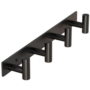 Imagem de HUFEEOH Suporte de parede para cabideiro, 4 ganchos pretos em forma de T para banheiro, ganchos de parede resistentes, ganchos de toalha para pendurar, suporte de bolsa de aço inoxidável para