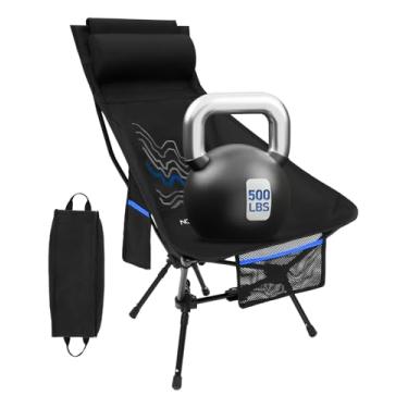 Imagem de NOVSIGHT Cadeira de acampamento, cadeira de acampamento leve e leve com encosto de cabeça e bolsa de armazenamento, cadeira dobrável para acampamento ao ar livre, viagens, praia, piquenique, festival