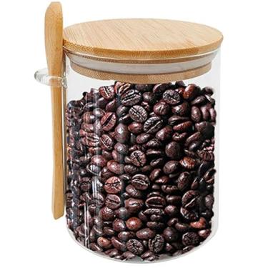 Imagem de Pote Hermético Vidro 450ml com suporte e Colher Tampa bambu