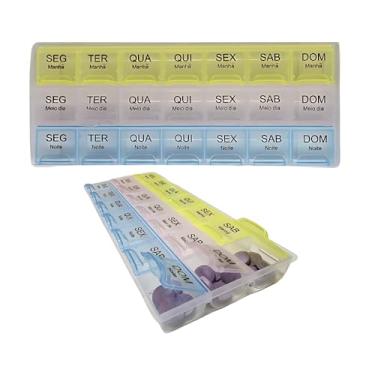 Imagem de Porta Comprimidos Semanal 7 Dias Manha Tarde Noite Caixa Organizadora de Remedios e Suplementos Viagem Portatil Facil de Abrir Livre de BPA