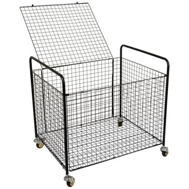 Imagem de ExoLiry Carrinho de basquete de metal preto cesta de roda de armazenamento de equipamentos esportivos gaiola portátil bloqueável alça levantada academia casa garagem escola quadra campo futebol bola