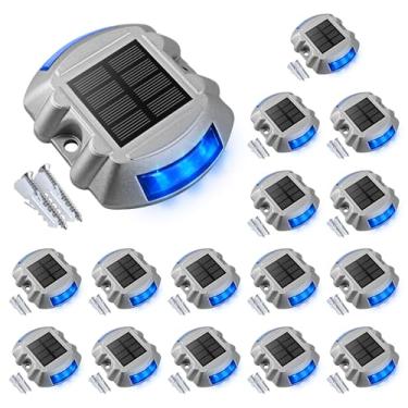 Imagem de VOLISUN Luzes solares para deck/doca, pacote com 16 lâmpadas LED IP67 à prova d'água para entrada de garagem, calçada, jardim, caminho, quintal, (azul)