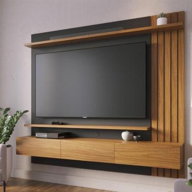 Imagem de Painel Home Suspenso 3 Portas `s 70" Juriti - Noce Milano-preto Fosco