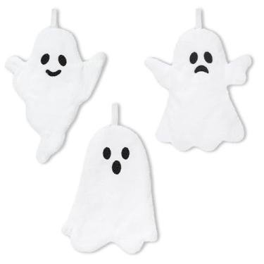 Imagem de R HORSE Toalhas de mão de Halloween - 3 peças de toalhas de banheiro fantasma branco de Halloween com laço de pendurar toalha de mão de lã coral absorvente pano de prato macio e grosso para cozinha