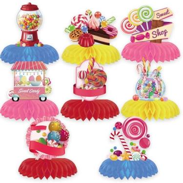 Imagem de 8PCS Candyland Honeycomb Centerpieces 3D Table Sweet Candy Centerpieces Lolipop Decorations for Candy Shop Party Theme Kids BirthdayTable Decor Supplies