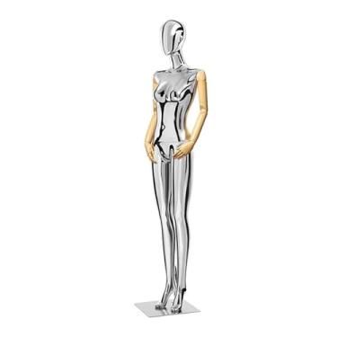 Imagem de Mannequin Manequins de varejo com corpo feminino de 72,83 pol. de altura, braços e cabeça giratórios de madeira maciça, manequim de fibra de vidro destacável(Silver)