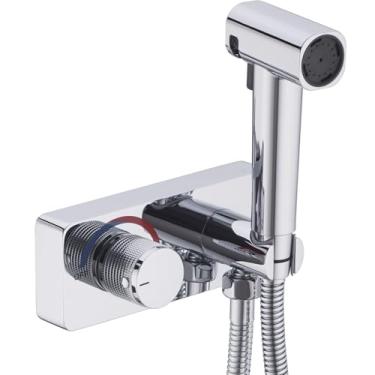 Imagem de HOMYEP Acessório de pulverizador de bidê de banheiro portátil de latão válvula de chuveiro de trailer de 10 cm torneira externa de água quente e fria, através da parede ou montagem na vaidade do