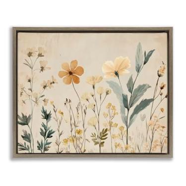 Imagem de Stupell Industries Design de arte de parede em tela flutuante marrom com folhagem de flores livres por Petal Prints Design, 25 x 31