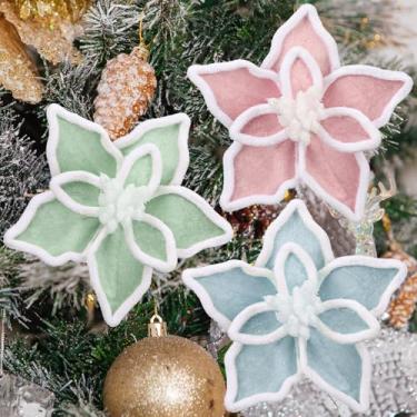 Imagem de Bucherry 12 peças de decorações de árvore de Natal Candyland, flores artificiais de seda pastel de 15 cm com clipes, enfeites de Natal coloridos para decoração de Natal, lembrancinhas de festa