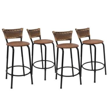 Imagem de Kit 4 Banquetas Para Balcão 60cm Preta Junco Cappuccino Balcão Bistrô 