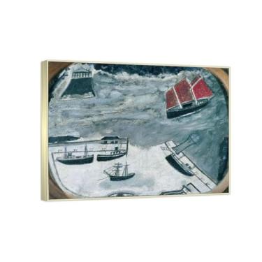Imagem de RYLJCZ Reproduções de pinturas famosas de Alfred Wallis-(Schooner Approaching) Impressões em tela - quadros decorativos para sala de estar 40 x 50 cm (15,8 x 19,7 pol) molduras de champanhe