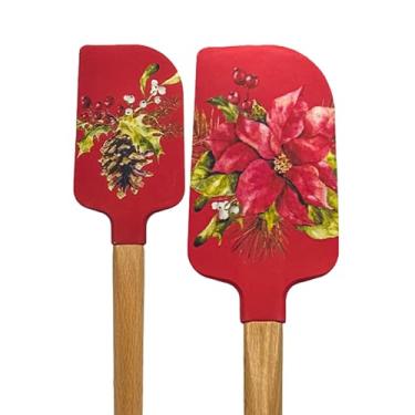 Imagem de Freedom Farms Espátulas de silicone com tabela de conversão, conjunto de 2, presente de Natal de Natal para mamãe, cozinhar, misturar, virar panelas de inauguração de casa, tema de férias de inverno