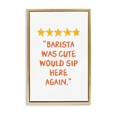Imagem de Stupell Industries Cute Barista Rating Review Gold Framed Floater Canvas Wall Art Design da JJ Design House LLC, 78 x 53 cm