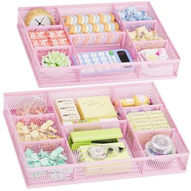 Imagem de Marbrasse Pacote com 2 organizadores de gaveta de mesa, bandeja organizadora de gaveta de malha com 8 compartimentos ajustáveis, organizadores de mesa e acessórios, 5 divisórias para material de