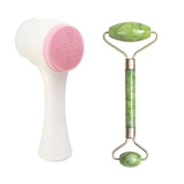 Imagem de Kit 02 produtos Escova De Limpeza Facial 2 em 1  e Rolo Massageador De