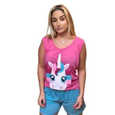 Imagem de Baby Doll Pijama Curto Adulto Feminino Personagens Unicórnio Mulher Ma