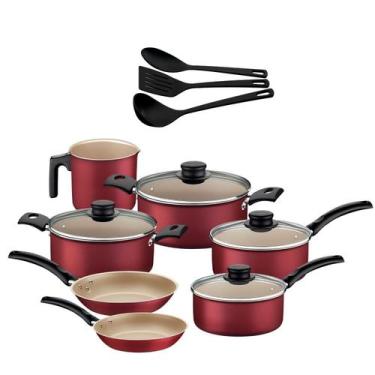 Imagem de Conjunto Panelas Turim 7 pçs Vermelho com Jg Utensílios 3Pçs Tramontin
