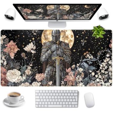 Imagem de Tapete de mouse floral vintage fofo guerreiro jogo retrô flores mousepad XXL grande estendido boho estético tapete de mesa, teclado de computador portátil, tapete de mouse, tapete de mesa para