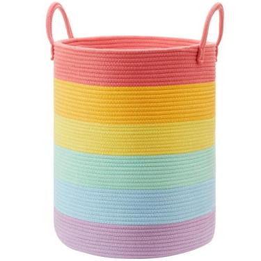 Imagem de Cesto de roupa suja MOJOSCEND 80L Rainbow Cotton Rope 22x40cm