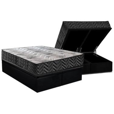 Imagem de Cama Box Baú Queen: Colchão Espuma D45 Paropas Pasquale Wave Black + Base CRC Suede Black (158x198)