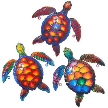 Imagem de 3 peças de decoração de parede de tartaruga marinha de metal - 21 cm 3D decoração de arte de parede ao ar livre, escultura realista, decoração pendurada para piscina, jardim, cerca, quintal, pátio