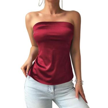 Imagem de Blusa Bandeau ZAFUL feminina de cetim sem alças vermelha