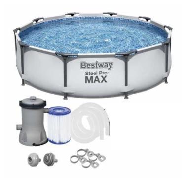 Imagem de Piscina Bestway 6473 Litros Estrutural Cinza Steel Pro Max com Bomba F