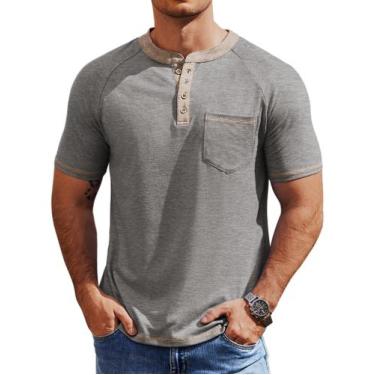 Imagem de Camisas Henley COOFANDY para homens de manga curta cinza claro