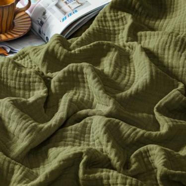 Imagem de Manta Throw Blanket PHF 100% algodão, musselina, 4 camadas, verde oliv