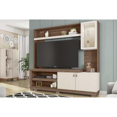 Imagem de Home P/ Tv Até 55 Pol Lume C/ Led E 3 Portas (1 C/ Vidro) 190x186cm Nogueira/off White Mr - Caemmun
