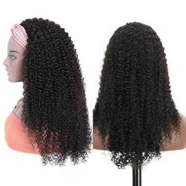Imagem de Peruca com faixa de cabeça XSY Curly 100% cabelo humano 71 cm 150% den