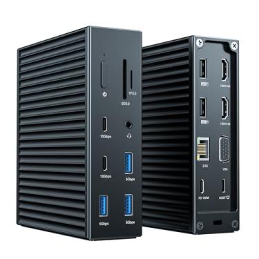 Imagem de ANYOYO Estação de ancoragem USB C para laptop com dois monitores 16 em 1 com 2 HDMI 4K60 + VGA1080P + 2 USB C10Gbps+SD/TF+Áudio + PD100W USB C Hub adaptador multiporta para MacBook/Dell/Lenovo/HP