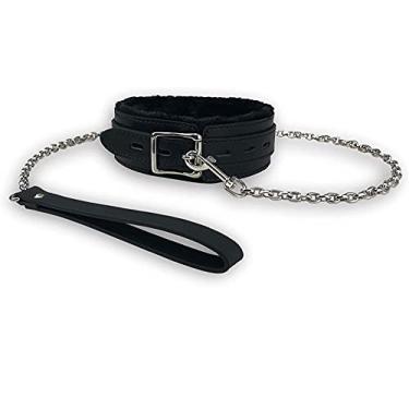Imagem de Gargantilha gótica de couro de pelúcia com corrente removível cordão pequeno coleira para animais de estimação preta