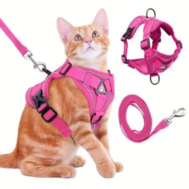 Imagem de Peitoral Anti-Escapagem para Gatos com Corda Refletiva Ajustável e Respirável (Rosa, S)
