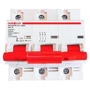 Imagem de Disjuntor Ourolux Din 3P 80A Curva C Branco