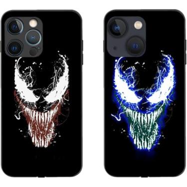 Imagem de YXuan Capa com iluminação LED compatível com iPhone Luminous Comic Anime capa de telefone colorida luminescente moda luxo vidro temperado híbrido acessórios para homens (preto, iPhone 16)