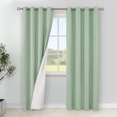 Imagem de YoungsTex Cortinas blackout 100% de linho verde claro para quarto de 203 cm de comprimento, cortinas com isolamento térmico para escurecimento de quarto inteiro com ilhós para sala de estar de jantar