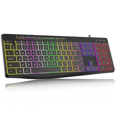 Imagem de Wired Rainbow LED Gaming Keyboard, 104 Keys Light Up Mechanical Feeling Computer Keyboard for Windows, Laptop, PC Gamers Office Device, Travel, Easy to Carry on Business Trip,Woking(Black)