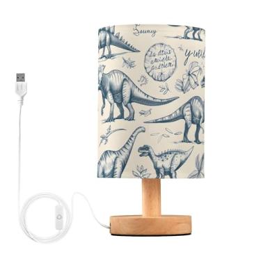 Imagem de ALAZA Abajur de dinossauros de dinossauros para meninas, meninos, quarto, cabeceira com porta USB, mesa de cabeceira, base de madeira, decoração de sala de estar