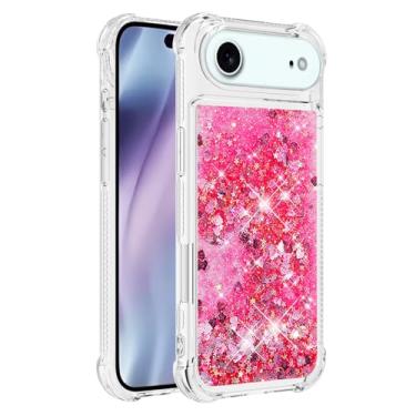 Imagem de Capa de telefone à prova de choque para iPhone Air com glitter líquido de areia movediça e corações flutuantes, capa de TPU de camada dupla reforçada com 4 cantos, protetor de telefone seguro