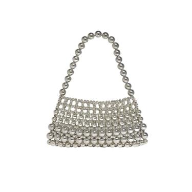 Imagem de MakeMeChic Bolsa feminina pérola sem fecho alça superior para festa noturna mini bolsa, Prata, one_size
