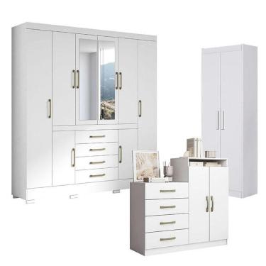 Imagem de Guarda Roupa Casal Nápole 2045149 E Armário Multiuso 2000191 E Cômoda Londres Branco - Aramóveis