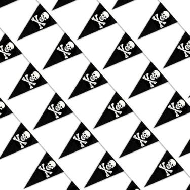 Imagem de MARFOREVER Bandeira de bandeira de pirata de 90 metros, decorações de festa de pirata, bandeira de triângulo, bandeira, Halloween, caveira, flâmula, para celebração, suprimentos de navio pirata