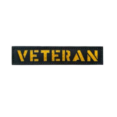 Imagem de Patch de veterano refletivo 10 x 2,5 cm preto e amarelo com gancho e laço corte a laser para chapéus, bolsas, mochilas, coletes, jaquetas (refletivo-preto-amarelo, 10 x 2,5 cm)
