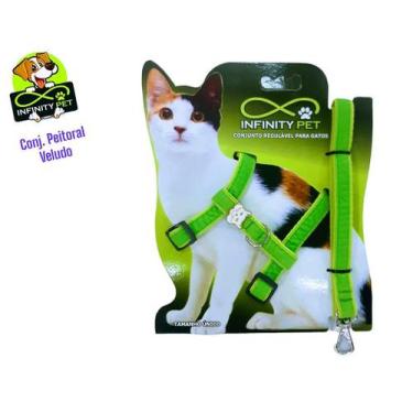 Imagem de Conjunto Peitoral de Veludo Ajustável com Guia para Gatos - Infinity P