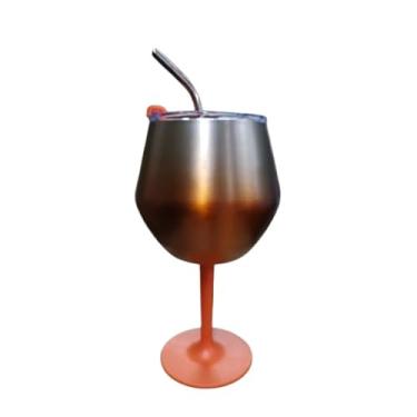 Imagem de Taça De Gin 2 Em 1 Térmica Inox Com Tampa e Canudo 410ml(Laranja)