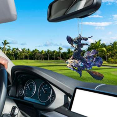 Imagem de Lindo desenho animado bruxa monta a vassoura, acessórios para pendurar, decoração de espelho retrovisor de carro, bolsa feminina vintage de Halloween, acessórios de decoração de casa, para amigos e