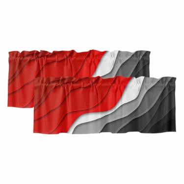 Imagem de Cortina de saia ombré vermelha para janelas Kithchen vermelho preto cinza gradiente moderno abstrato geométrico camada cortina varão bolso sanefas para quarto/sala de estar/banheiro, 2 painéis, 42 x