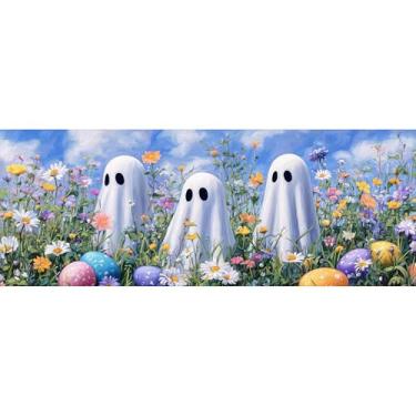 Imagem de Reofrey Kits de arte de diamante grande para adultos Halloween, 30 x 80 cm/12 x 31,5 polegadas, kit de pintura de diamante grande, fantasmas, tela bordada em ponto cruz para artesanato, decoração de